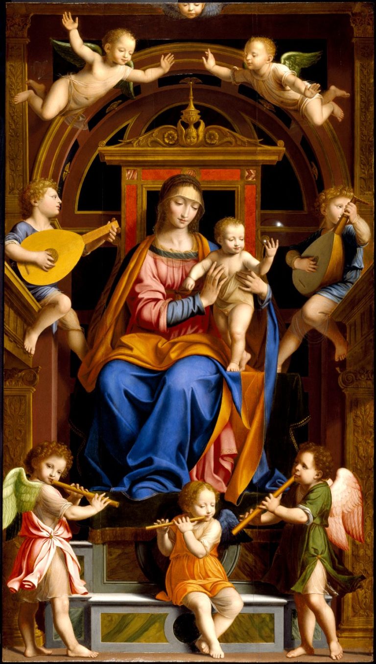 madonna and child enthroned with angels bernardino luini