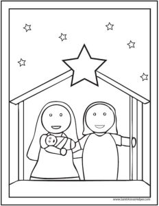 preschool nativity scene with star coloring page saint annes helper